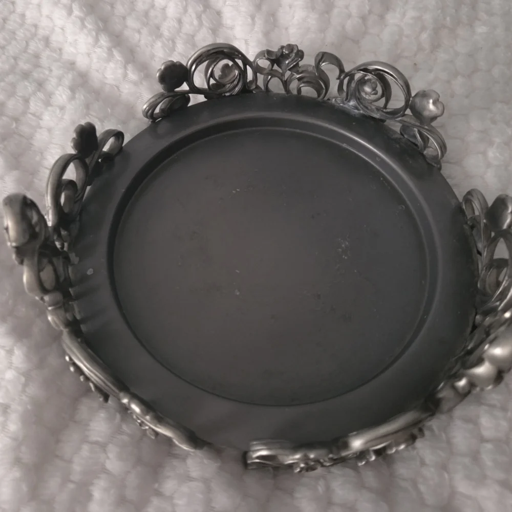 PartyLite Pewter Floral Candle Ring Holder with Pink and Blue Rhinestones - Picture 4 of 10